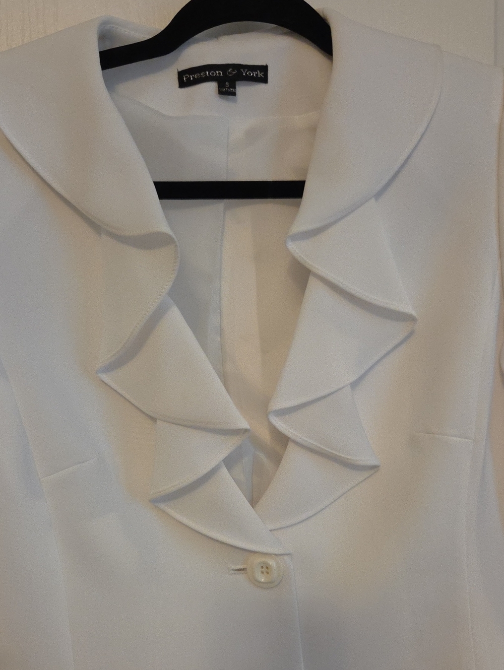 Preston & York White Ruffle-Front Blazer
